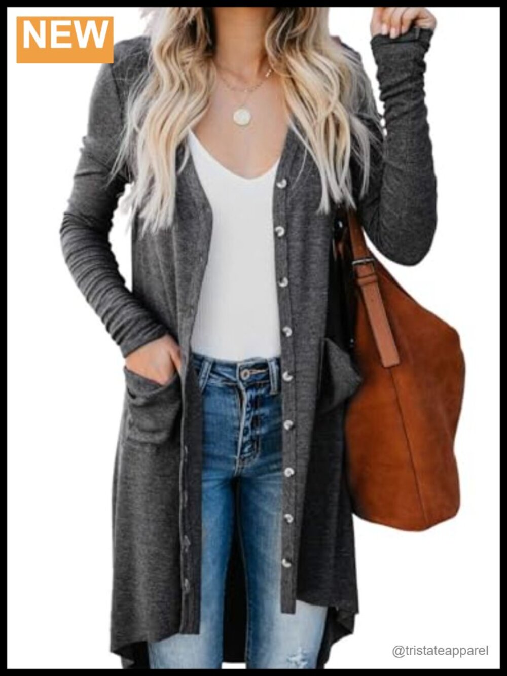 Women's Long Knit Cardigan Open Front V-Neck Button Down Lightweight with